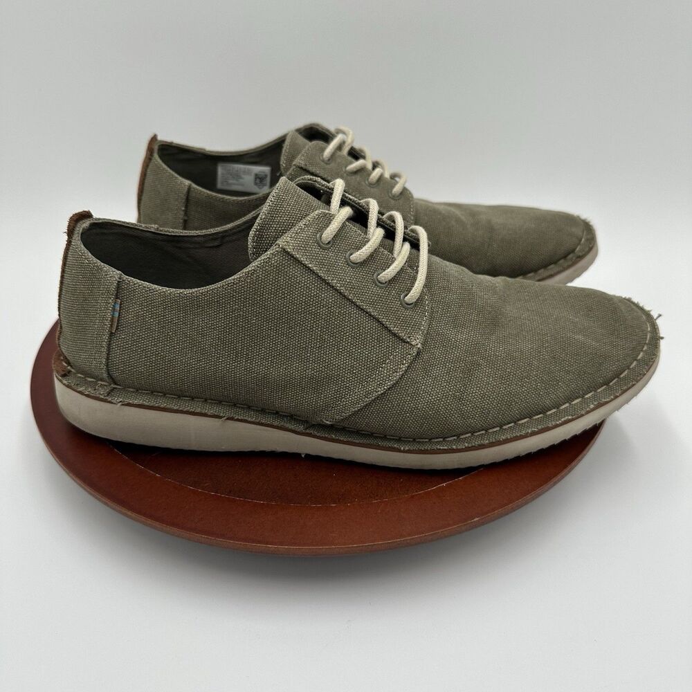 TOMS Preston Canvas Shoes  Men's 10.5 Laces Khaki Green Casual Everyday School